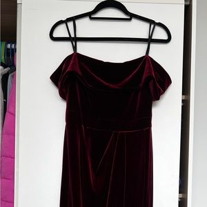 BLHDN Merlot Velevet Off-Shoulder Dress